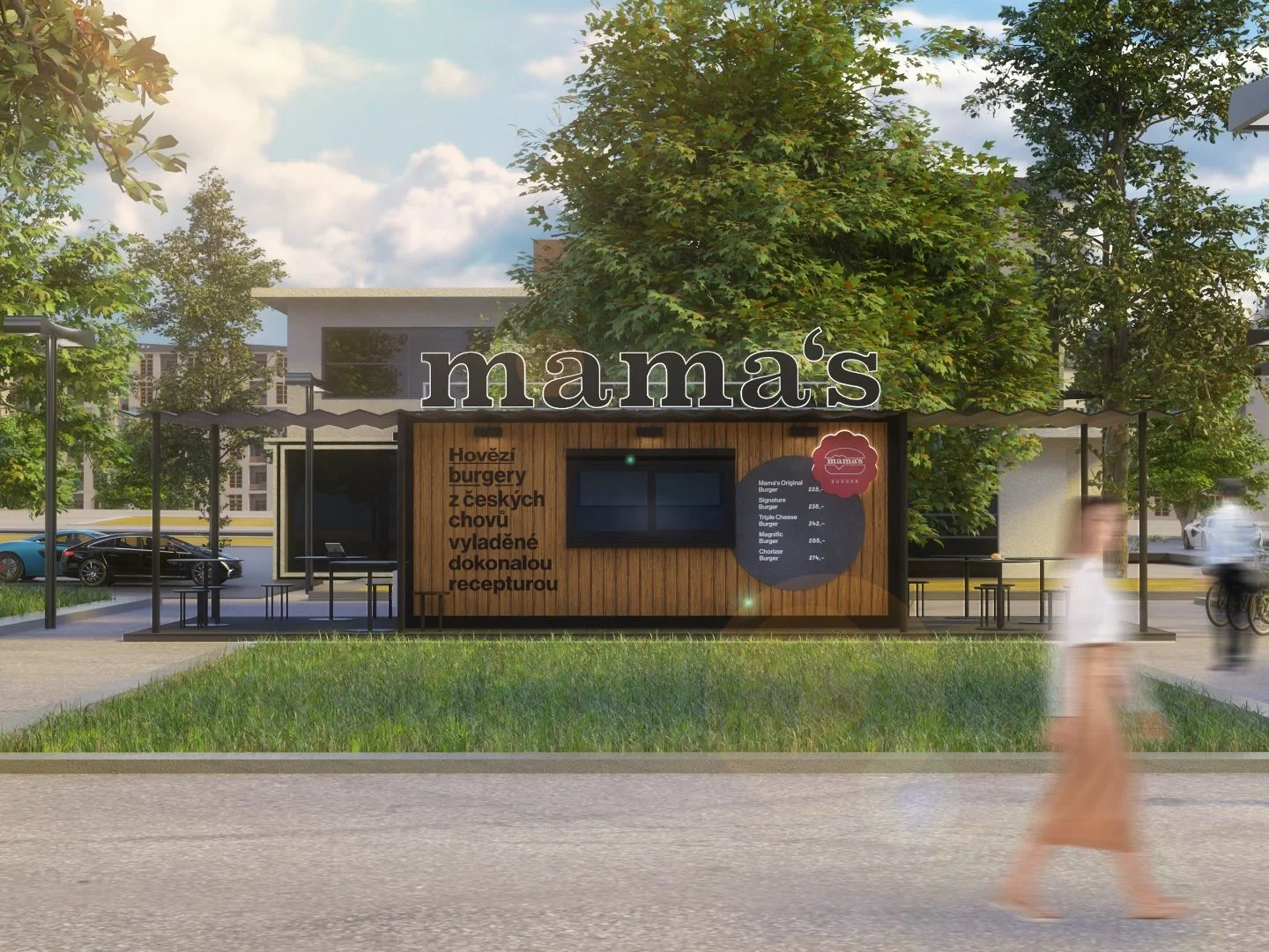 Street Corner - vizualizace mobilního kontejneru s výdejním oknem