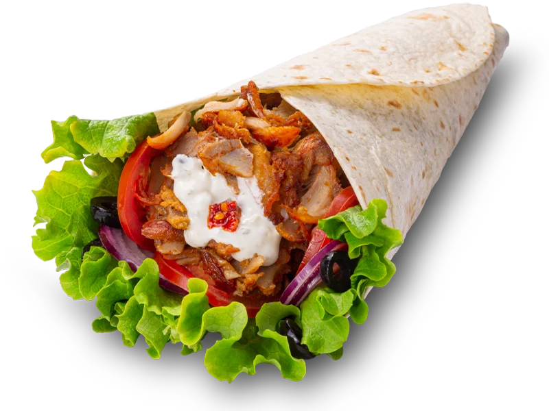 Kebab v tortille se salátem a omáčkou (průhledné pozadí)